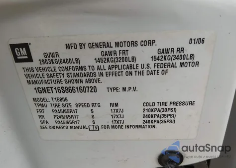 2006 Chevrolet Trailblazer Ext Ls z USA, uszkodzony, nr VIN 1GNET16S866160720